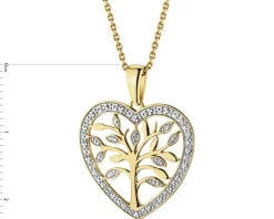 Zawieszka z żółtego złota z diamentami - drzewko, serce - 0,01 ct - próba 375