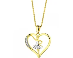 Zawieszka z żółtego złota z diamentami - baletnica, serce - 0,01 ct - próba 375