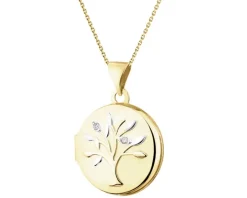 Zawieszka z żółtego złota z diamentami - puzderko - drzewko - 0,01 ct - próba 375