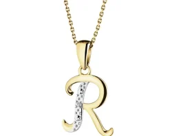 Zawieszka z żółtego złota z diamentem - litera R - 0,003 ct - próba 375