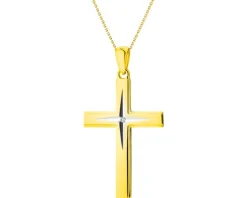 Zawieszka z żółtego złota z diamentem - krzyż - 0,005 ct - próba 585