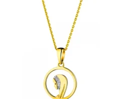 Zawieszka z żółtego złota z diamentami - medalik Matka Boska - 0,006 ct - próba 375