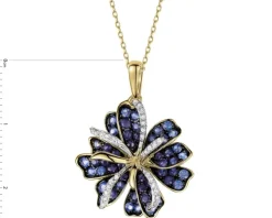 Zawieszka z żółtego złota z diamentami i szafirami - kwiat - próba 585