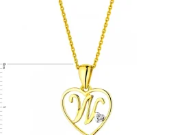 Zawieszka z żółtego złota z diamentem - litera W, serce - 0,005 ct - próba 375
