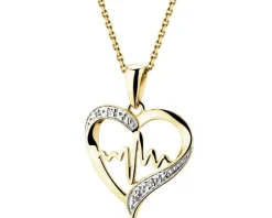 Zawieszka z żółtego złota z diamentami - serce, EKG serca - 0,006 ct - próba 375
