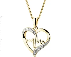 Zawieszka z żółtego złota z diamentami - serce, EKG serca - 0,006 ct - próba 375