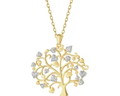 Zawieszka z żółtego złota z diamentami - drzewko, serca - 0,008 ct - próba 375