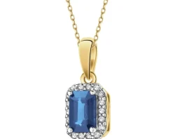 Zawieszka z żółtego złota z diamentami i szafirem - próba 585