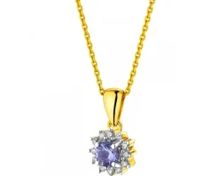 Zawieszka z żółtego złota z diamentami i tanzanitem - próba 585