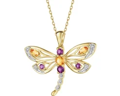 Zawieszka z żółtego złota z diamentami i kamieniami ozdobnymi - ważka - próba 585