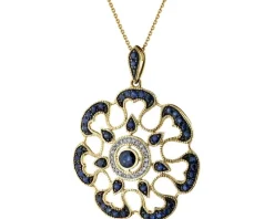 Zawieszka z żółtego złota z diamentami i szafirami - rozeta - próba 585