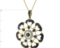 Zawieszka z żółtego złota z diamentami i szafirami - rozeta - próba 585