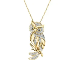 Zawieszka z żółtego złota z diamentami - sowa - 0,13 ct - próba 585