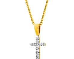 Zawieszka z żółtego złota z diamentami - krzyż - 0,01 ct - próba 585