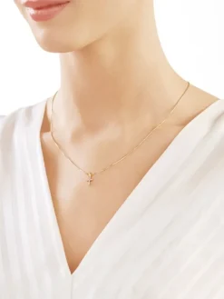 Zawieszka z żółtego złota z diamentami - krzyż - 0,01 ct - próba 585