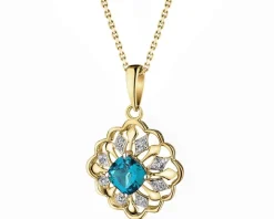 Zawieszka z żółtego złota z diamentami i topazem London Blue - próba 585