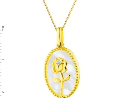 Zawieszka z żółtego złota z diamentem i masą perłową - róża - próba 375