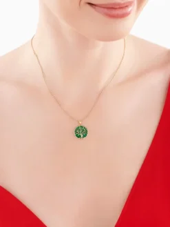 Zawieszka z żółtego złota z diamentem i emalią - drzewko - 0,005 ct - próba 375