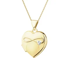 Zawieszka z żółtego złota z diamentem - puzderko - serce, nieskończoność - 0,005 ct - próba 375