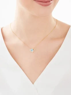 Zawieszka z żółtego złota z diamentem i topazem - serce - próba 375