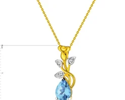 Zawieszka z żółtego złota z diamentami i topazem - róża, liście - próba 375