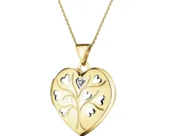 Zawieszka z żółtego złota z diamentem - puzderko - serce - 0,005 ct - próba 375