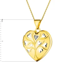 Zawieszka z żółtego złota z diamentem - puzderko - serce - 0,005 ct - próba 375