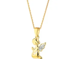 Zawieszka z żółtego złota z diamentem - aniołek - 0,004 ct - próba 585