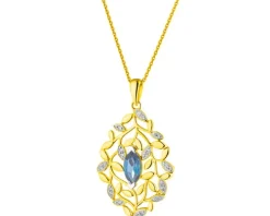 Zawieszka z żółtego złota z diamentami i topazem London Blue - próba 585