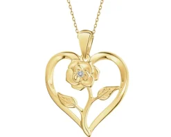 Zawieszka z żółtego złota z diamentem - serce, kwiat - 0,004 ct - próba 375