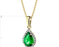 Zawieszka z żółtego złota z diamentami i szmaragdem syntetycznym - próba 375