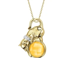 Zawieszka z żółtego złota z diamentem i cytrynem - kot - próba 375