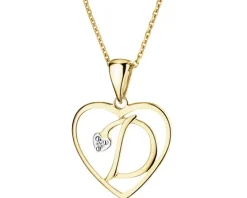 Zawieszka z żółtego złota z diamentem - litera D, serce - 0,005 ct - próba 375