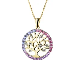 Zawieszka z żółtego złota z diamentami, kamieniami szlachetnymi i ozdobnymi - drzewko - próba 375