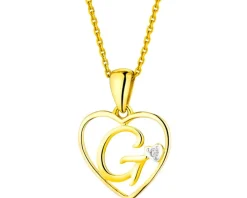 Zawieszka z żółtego złota z diamentem - litera G, serce - 0,005 ct - próba 375