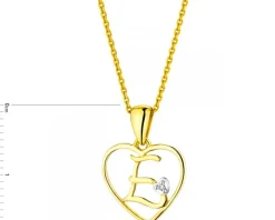 Zawieszka z żółtego złota z diamentem - litera E, serce - 0,005 ct - próba 375