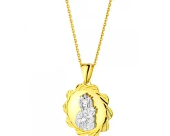 Zawieszka z żółtego złota z diamentem - medalik Matka Boska Częstochowska - 0,003 ct - próba 585