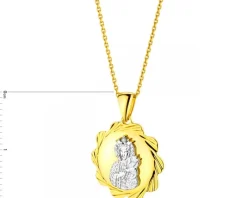 Zawieszka z żółtego złota z diamentem - medalik Matka Boska Częstochowska - 0,003 ct - próba 585