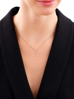 Zawieszka z żółtego złota z diamentem - krzyż - 0,005 ct - próba 585