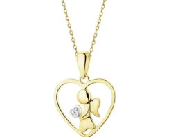 Zawieszka z żółtego złota z diamentem - serce, aniołek - 0,003 ct - próba 375