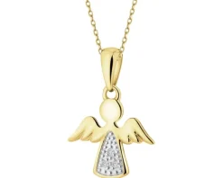 Zawieszka z żółtego złota z diamentami - aniołek - 0,01 ct - próba 375