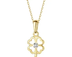 Zawieszka z żółtego złota z diamentem - koniczyna - 0,006 ct - próba 375