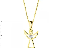 Zawieszka z żółtego złota z diamentem - aniołek, serce - 0,003 ct - próba 375