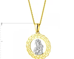 Zawieszka z żółtego złota z diamentem - medalik Matka Boska Częstochowska - 0,003 ct - próba 375