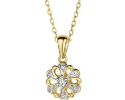 Zawieszka z żółtego złota z diamentami - kwiat - 0,05 ct - próba 585