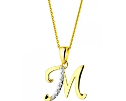 Zawieszka z żółtego złota z diamentem - litera M - 0,003 ct - próba 375