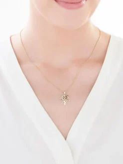 Zawieszka z żółtego złota z diamentami i topazami London Blue - drzewko - próba 375