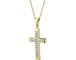 Zawieszka z żółtego złota z diamentami - krzyż - 0,05 ct - próba 375