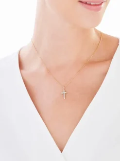 Zawieszka z żółtego złota z diamentami - krzyż - 0,05 ct - próba 375