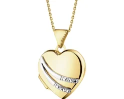 Zawieszka z żółtego złota z diamentami - puzderko - serce - 0,01 ct - próba 375